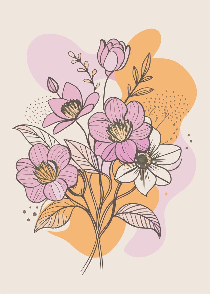 One line art of flower drawing Abstract minimal floral continuous line art vector