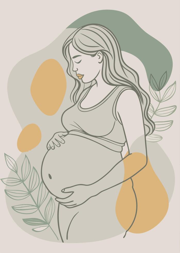 One line art of Pregnant women drawing Abstract minimal continuous line wall decor vector