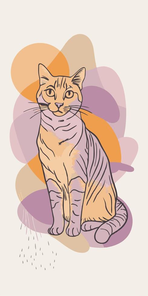 One line art of cat drawing Abstract minimal continuous line wall decor vector