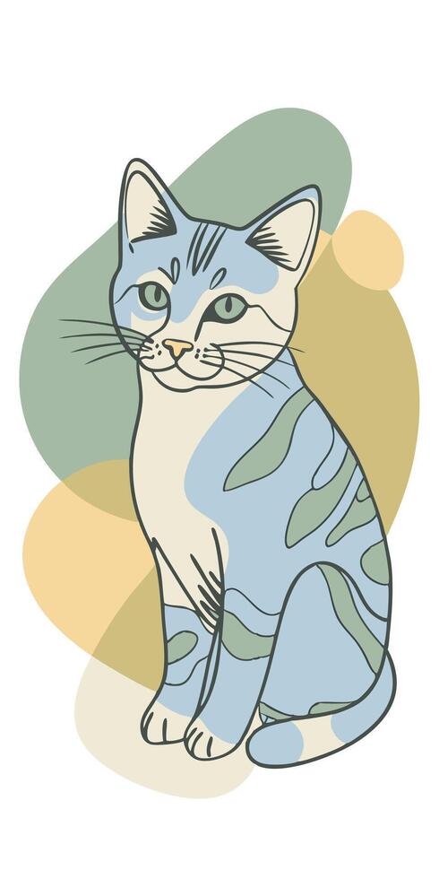 One line art of cat drawing Abstract minimal continuous line wall decor vector