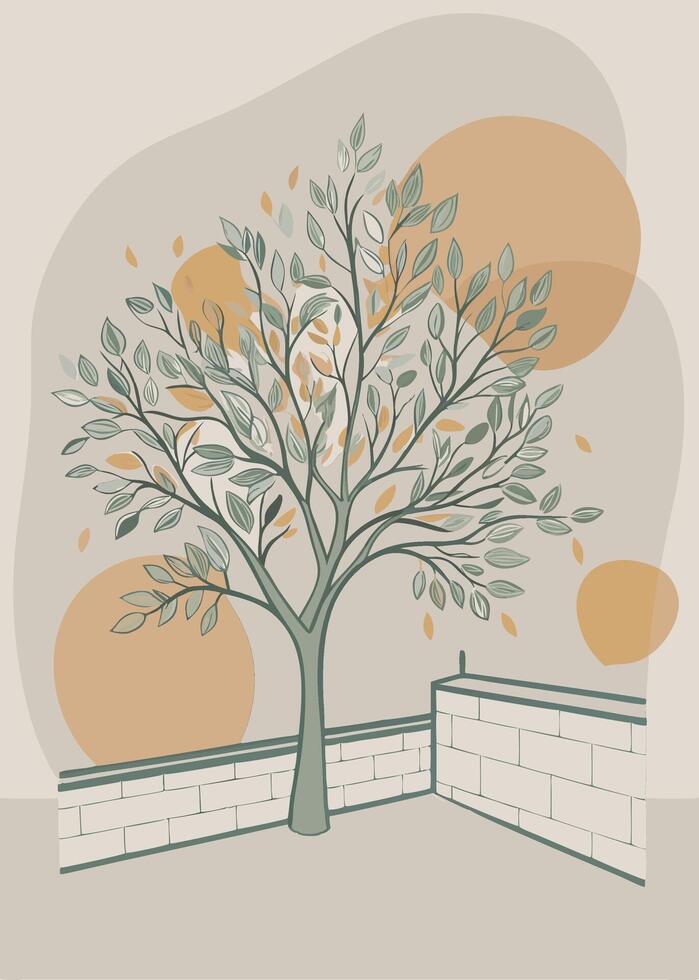 A painting of a tree on a wall james jean vector