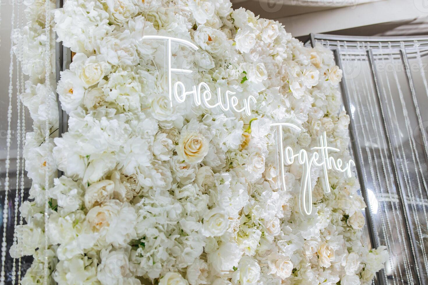 Concept of love and unity, as the flowers and the message are both white photo
