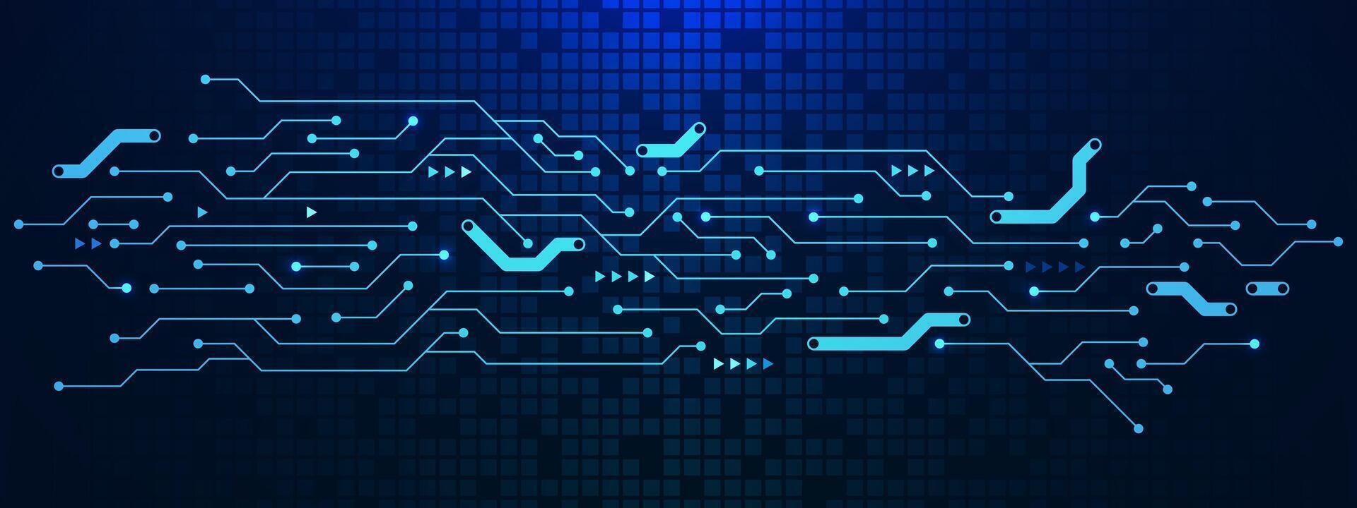 Abstract electronic circuit board with digital pixels. Global networking, electric line and communication technology vector