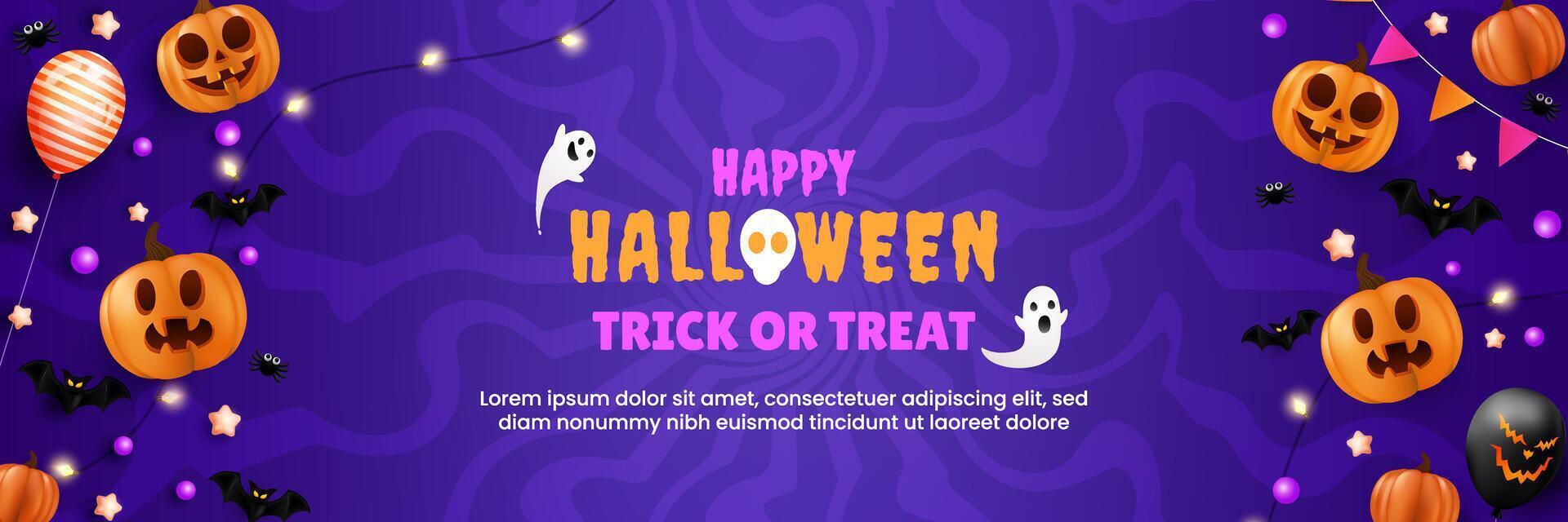 Cheerful Halloween backdrop featuring pumpkins, spiders, bats, flags, and a glowing fiesta lamp. Perfect for a party flyer or invitation template. EPS 10 illustration. vector