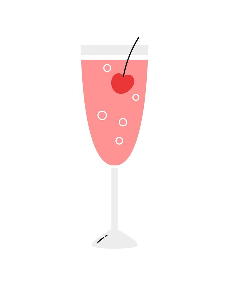 A summer drink with cherries. Alcoholic cocktail. Sparkling lemonade. vector