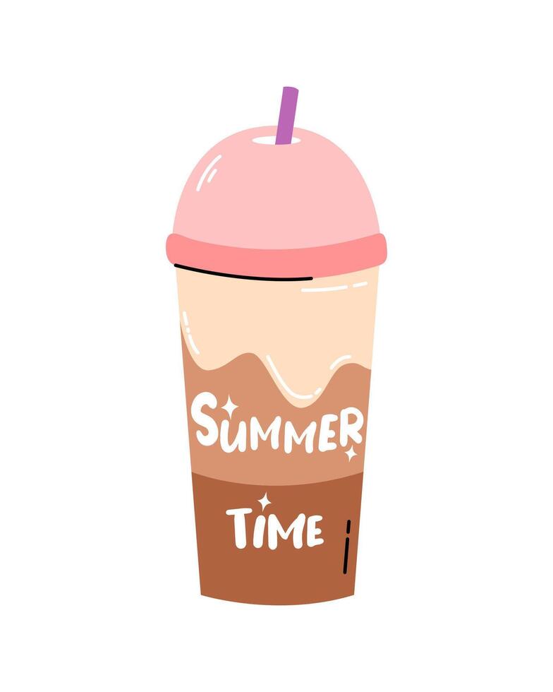 Cappuccino freddo. Ice coffee, milkshake. Summer time. Poster, card for print. vector
