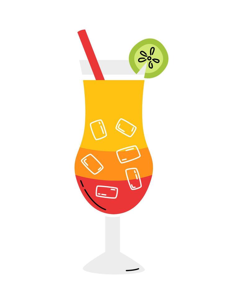 Sunrise tequila. A summer alcoholic drink with ice. vector
