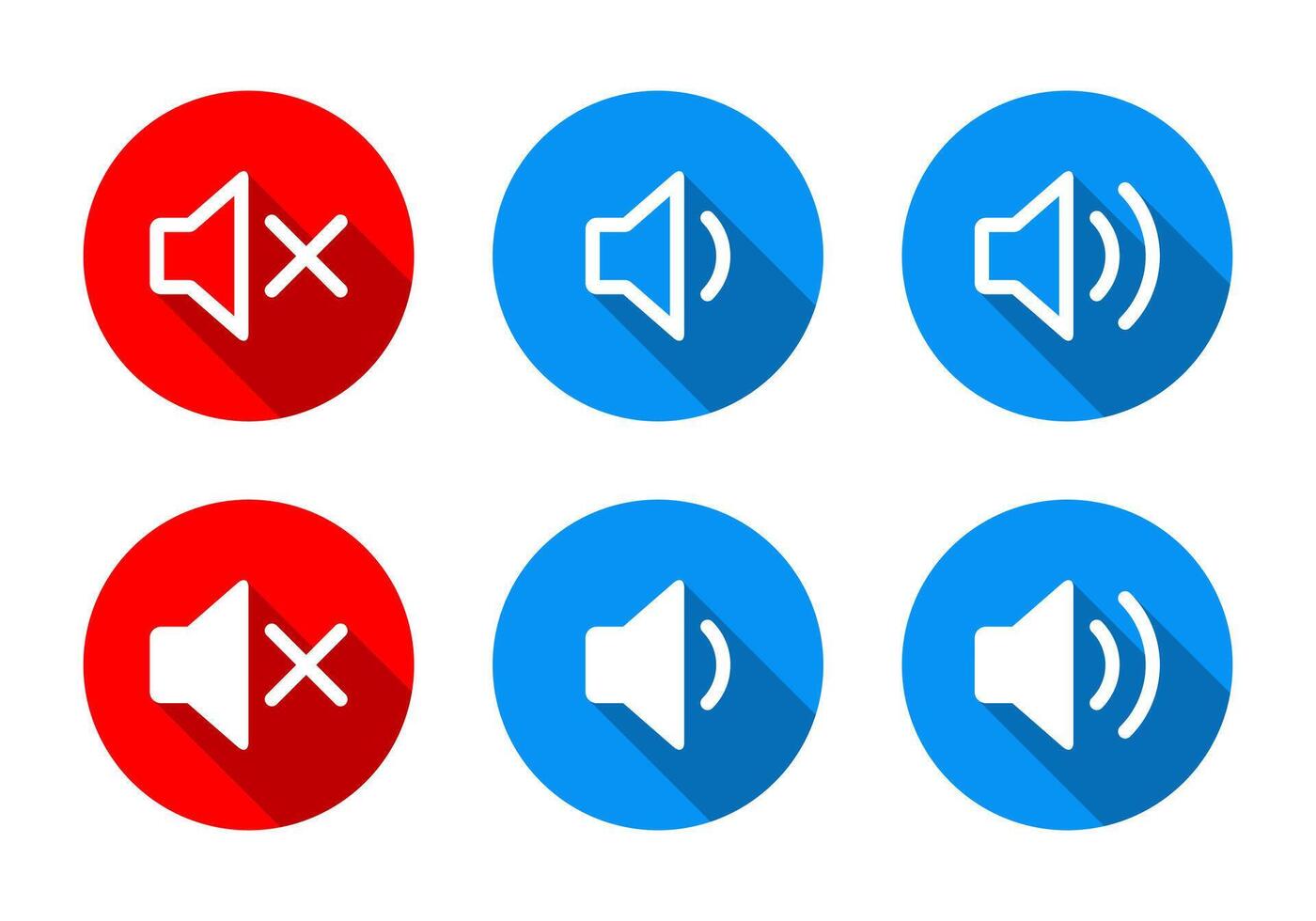 Mute and volume speaker icon with long shadow vector