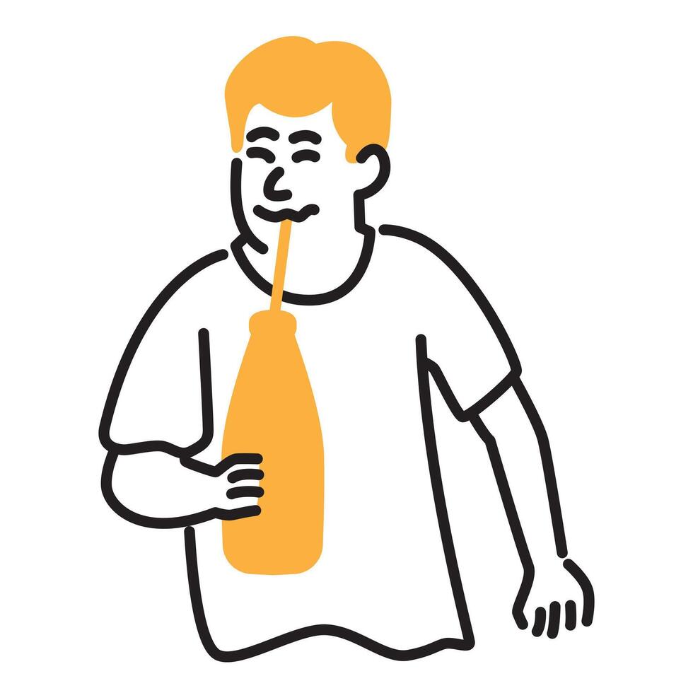 illustration of a man holding a bottle while sucking on it vector