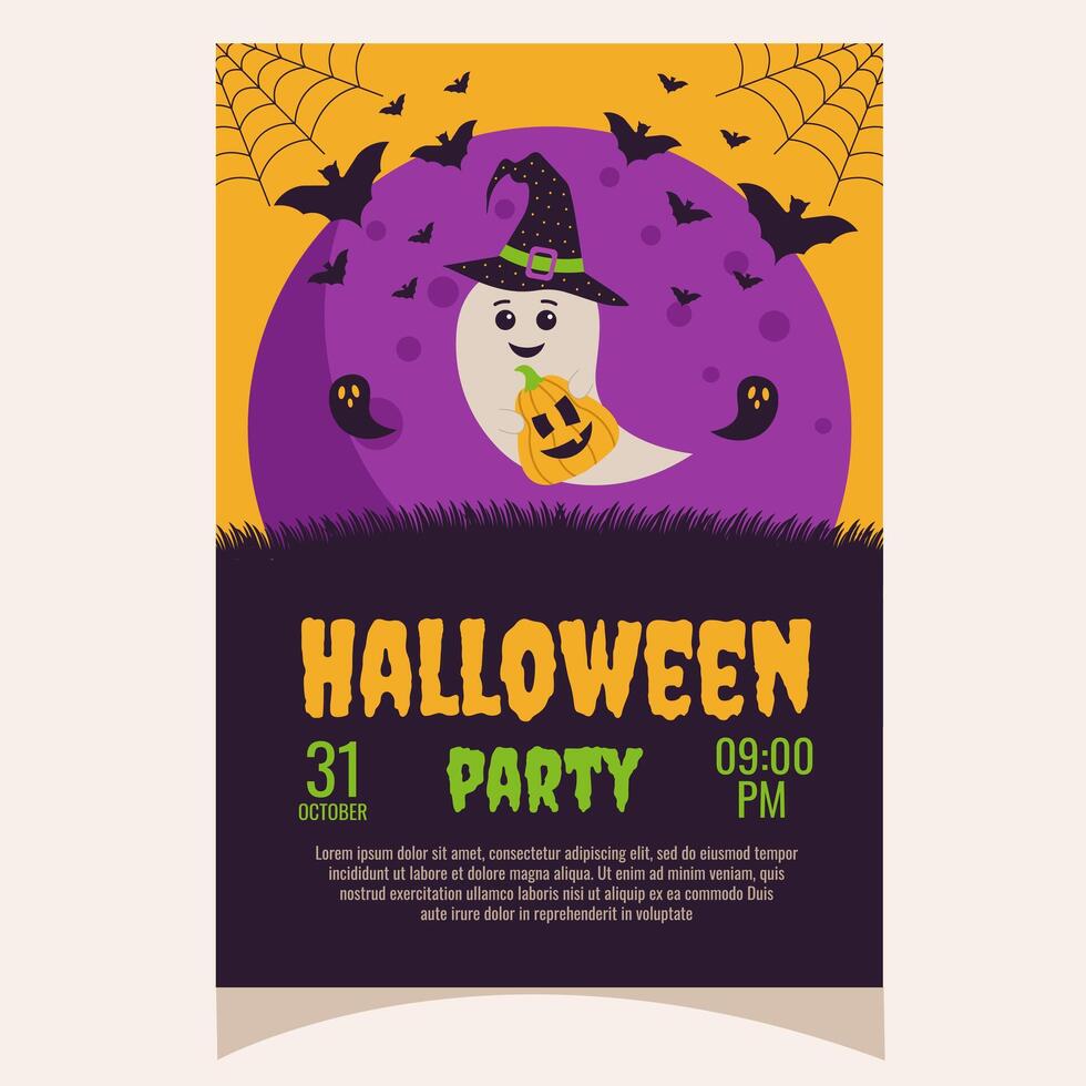 Halloween party invitation, poster.Template for greeting cards, background, cover, sale banner, flyer, advertising, web, social media. vector