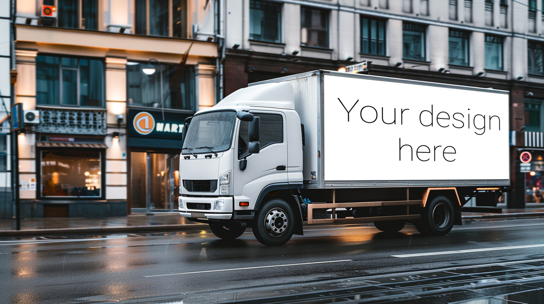 Advertisement banner mockup on truck. Transport branding psd