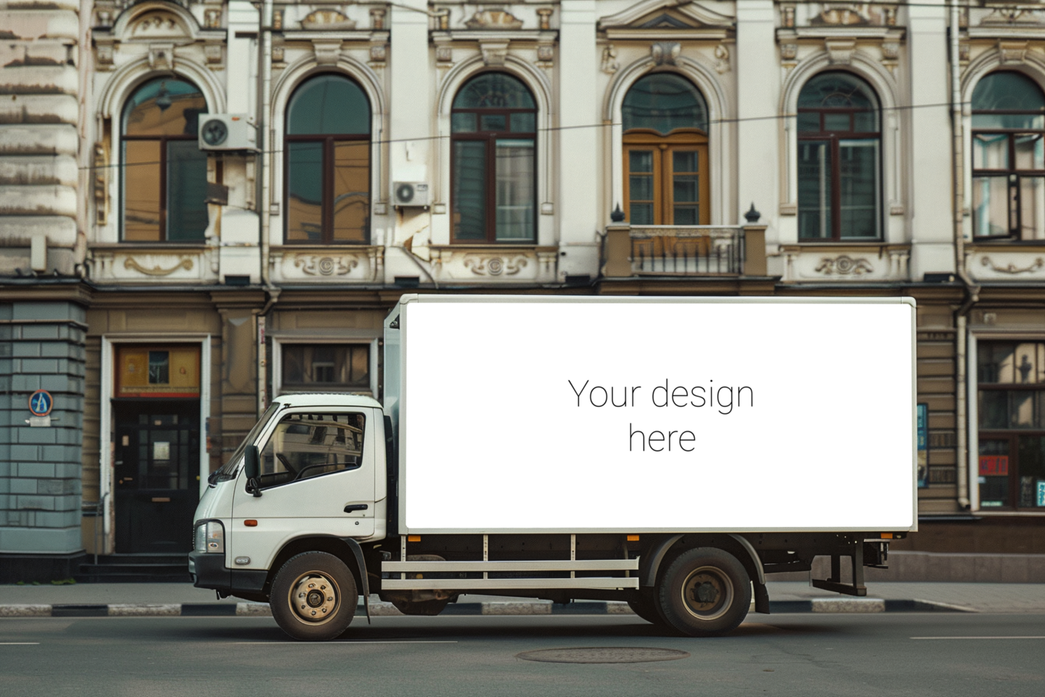 Advertisement banner mockup on truck. Transport branding psd