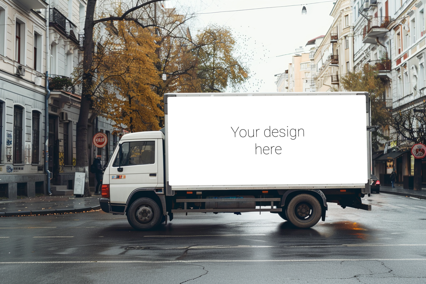 Advertisement banner mockup on truck. Transport branding psd