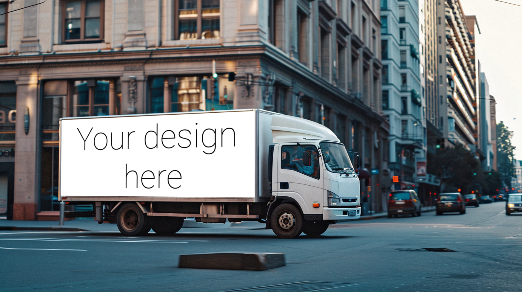 Advertisement banner mockup on truck. Transport branding psd