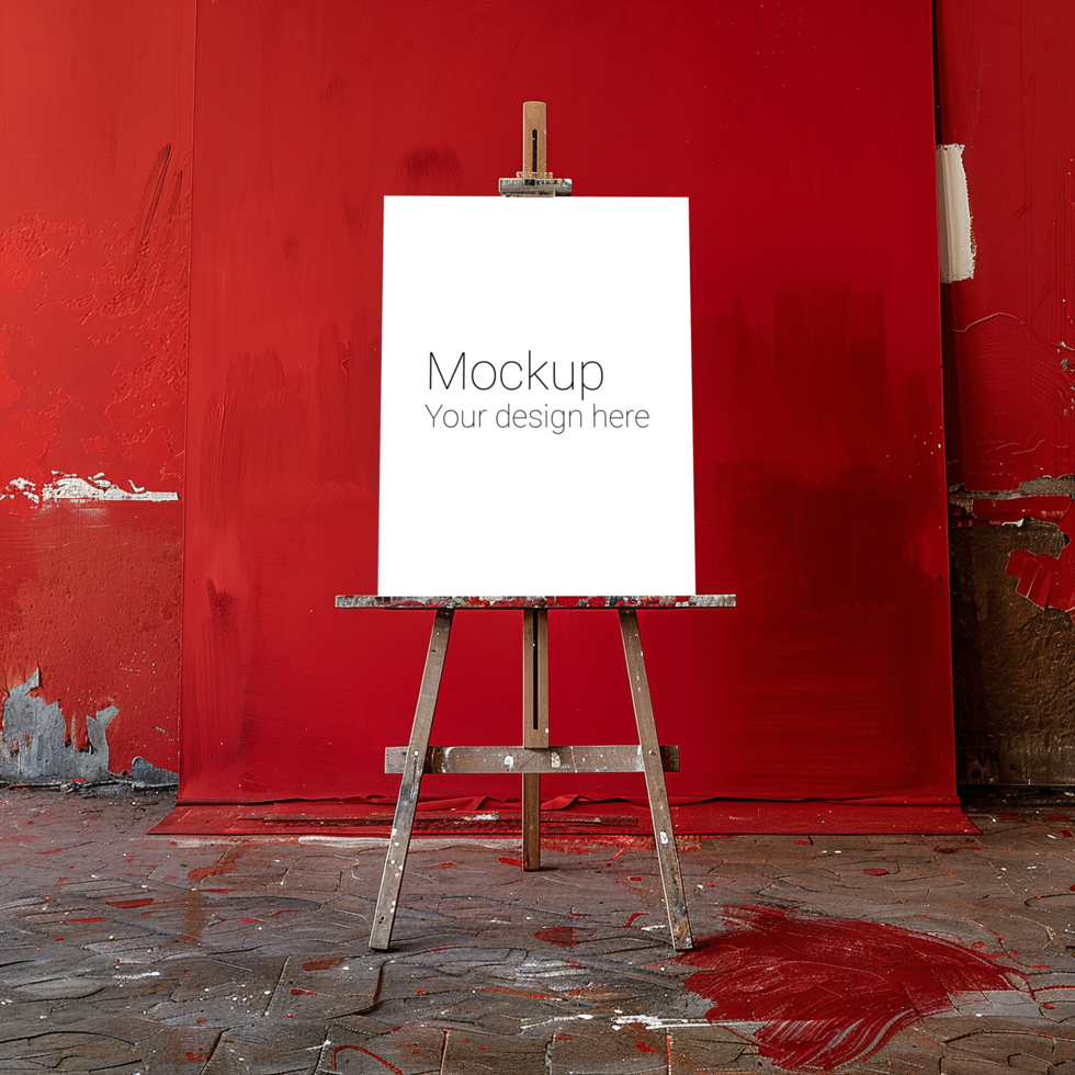 Easel Canvas Mockup on Red Background psd