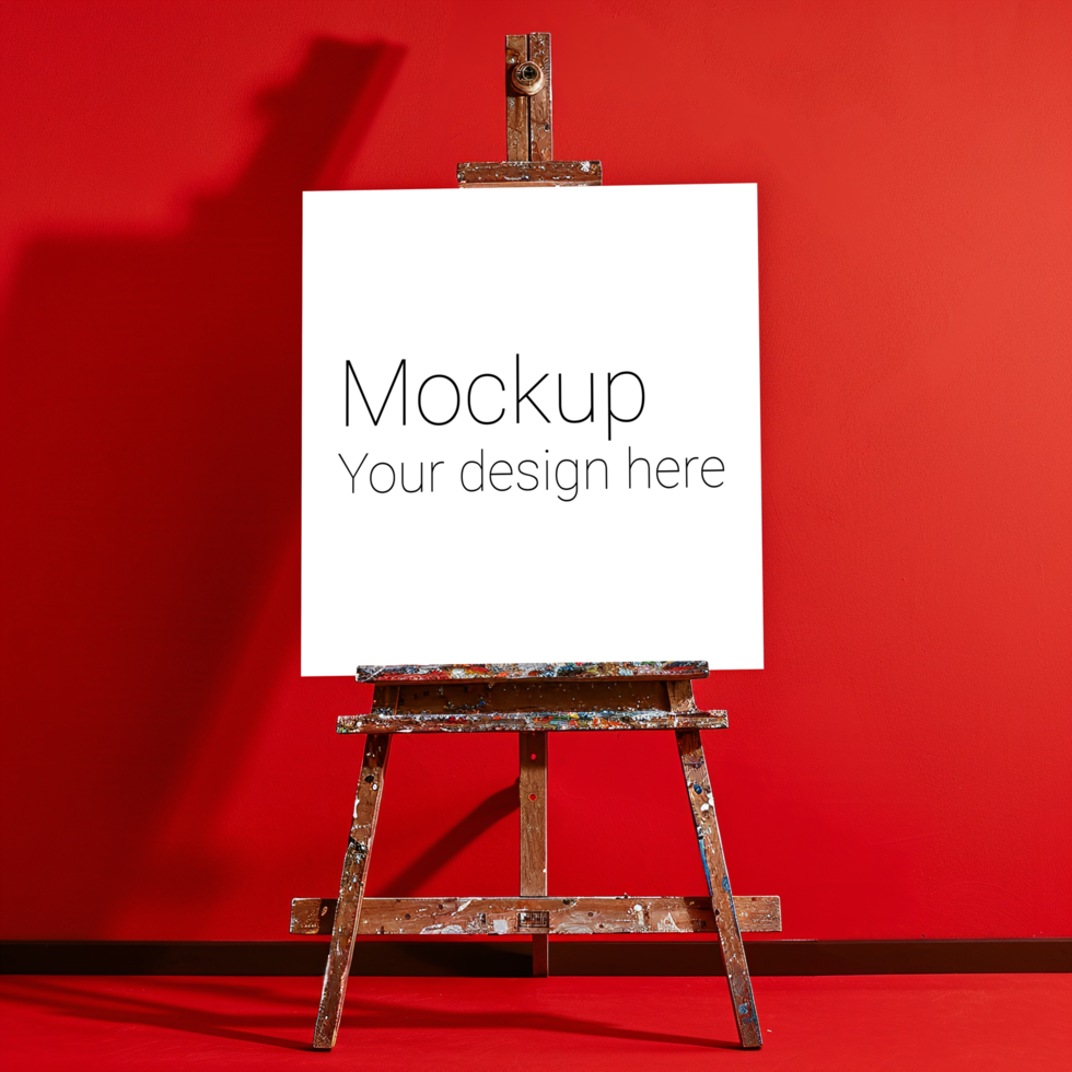 Easel Canvas Mockup on Red Background psd
