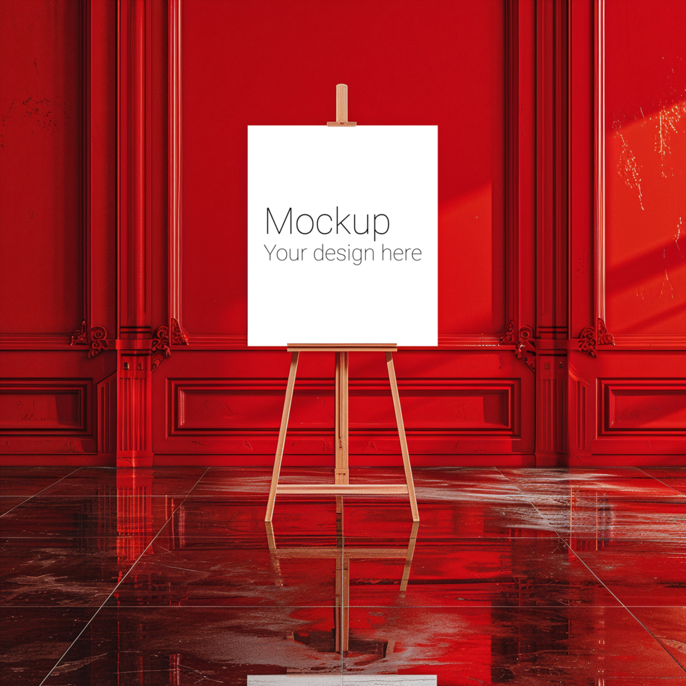 Easel Canvas Mockup on Red Background psd