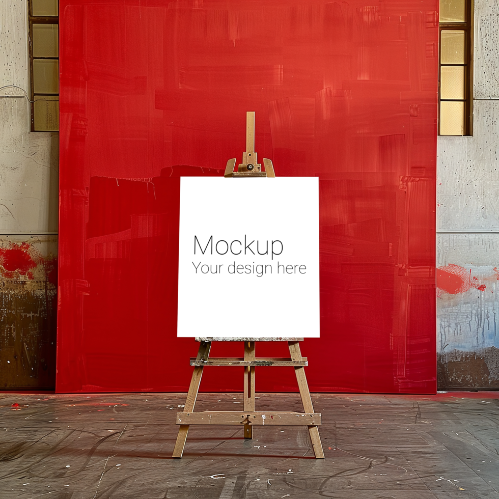 Easel Canvas Mockup on Red Background psd