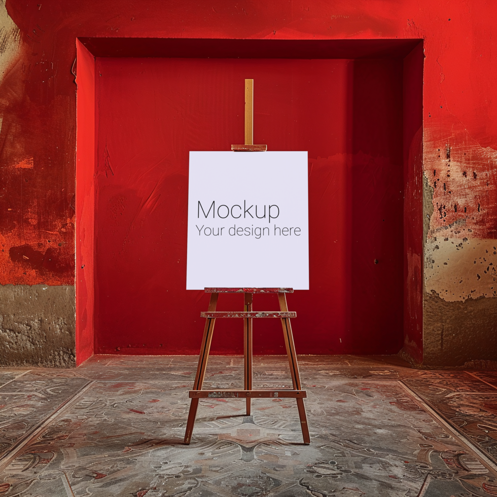 Easel Canvas Mockup on Red Background psd