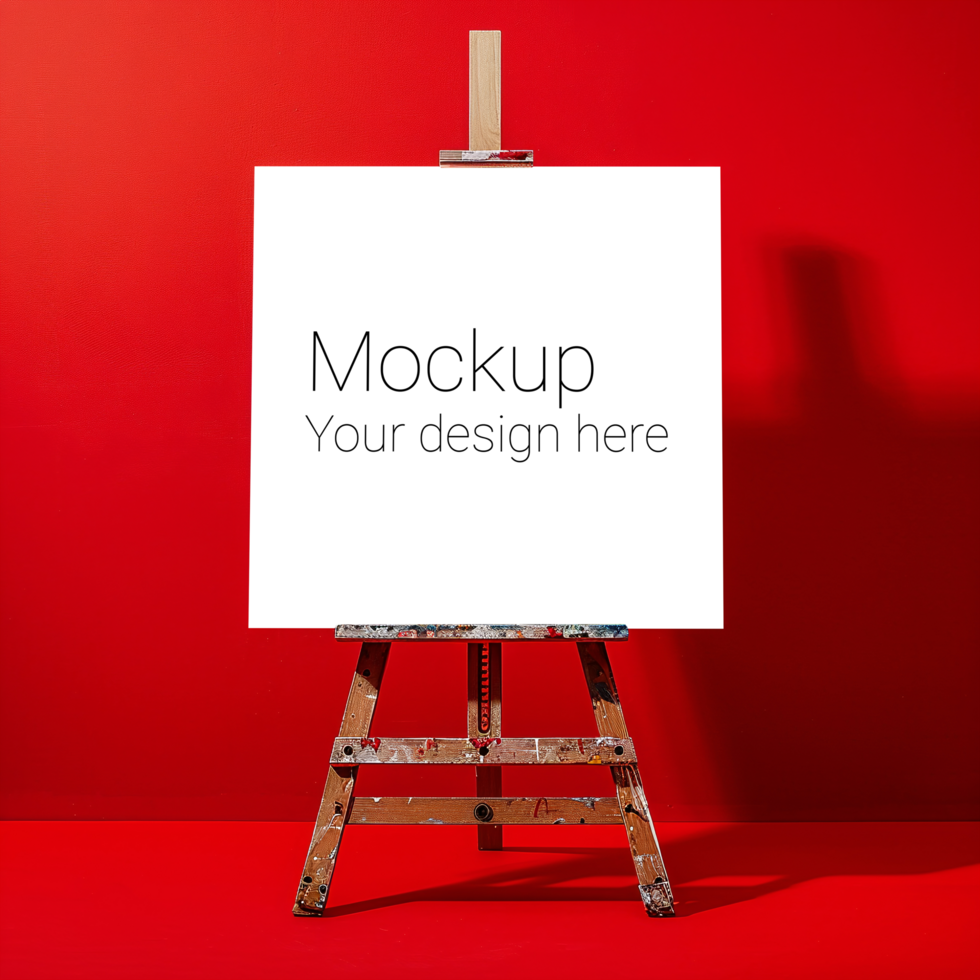 Easel Canvas Mockup on Red Background psd