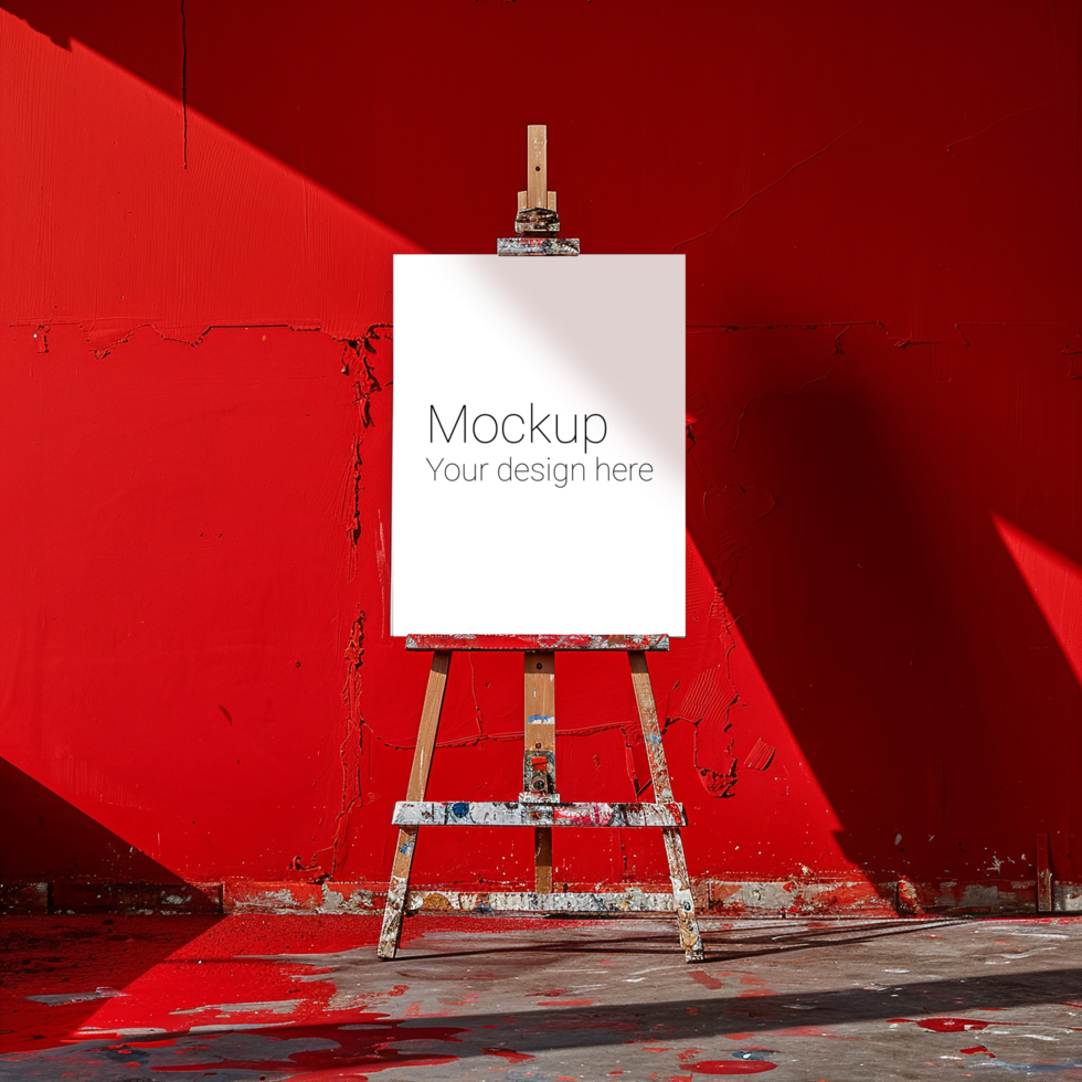 Easel Canvas Mockup on Red Background psd
