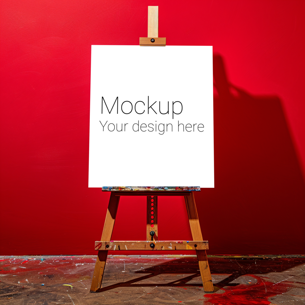 Easel Canvas Mockup on Red Background psd