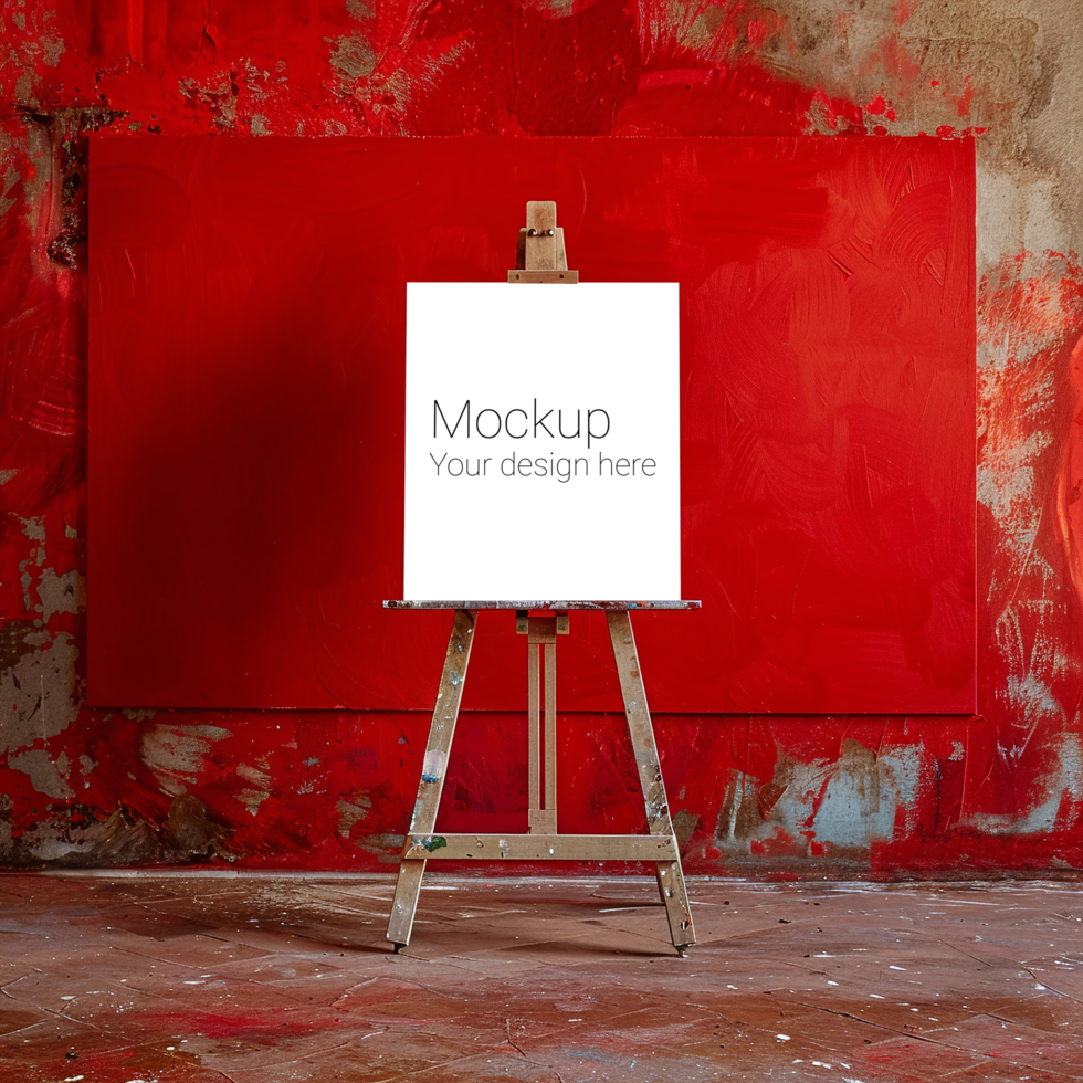 Easel Canvas Mockup on Red Background psd
