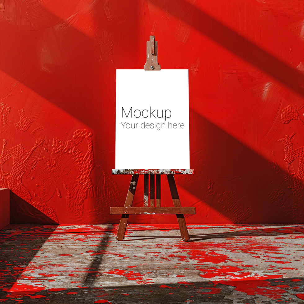 Easel Canvas Mockup on Red Background psd