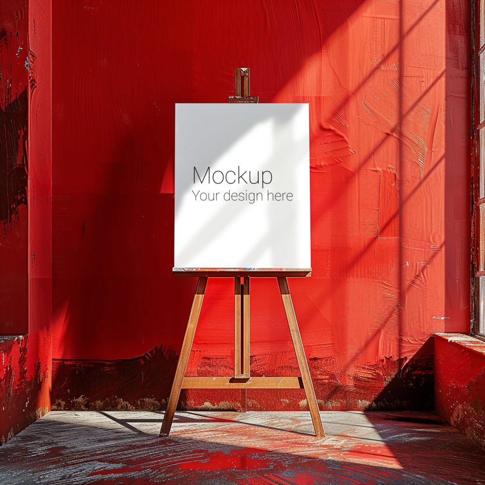 Easel Canvas Mockup on Red Background psd