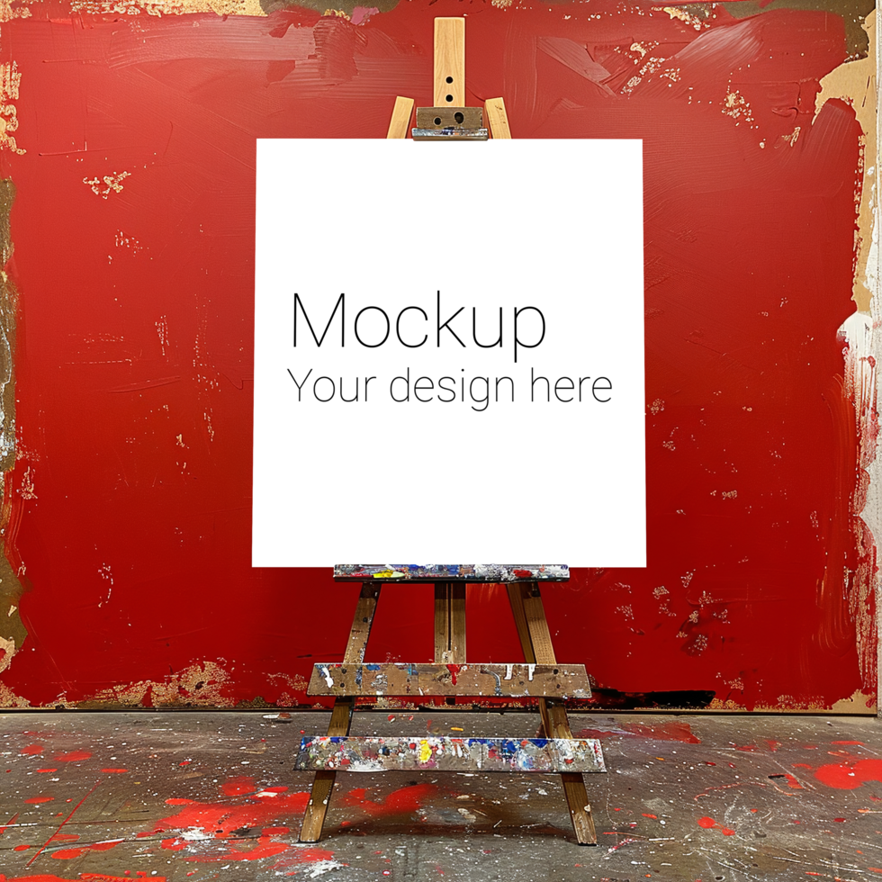 Easel Canvas Mockup on Red Background psd
