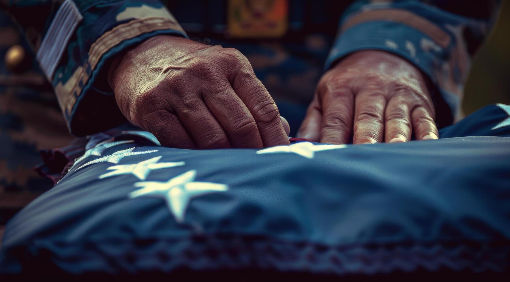 Soldier Holding American Flag photo