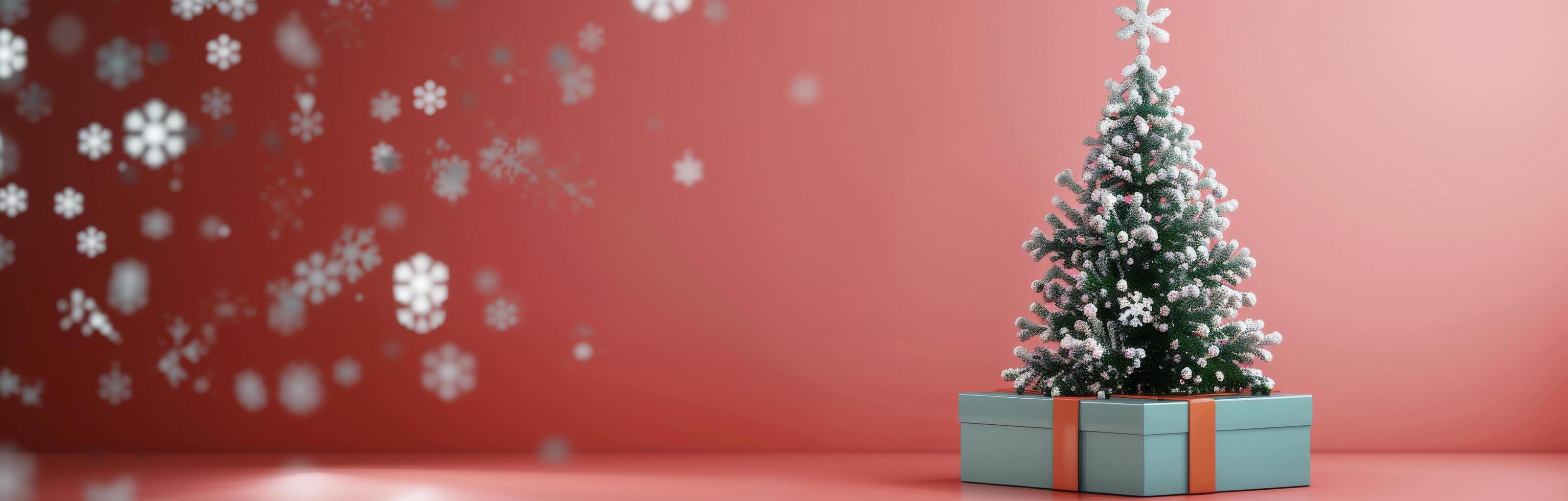 Decorated Christmas Tree With Red Background photo