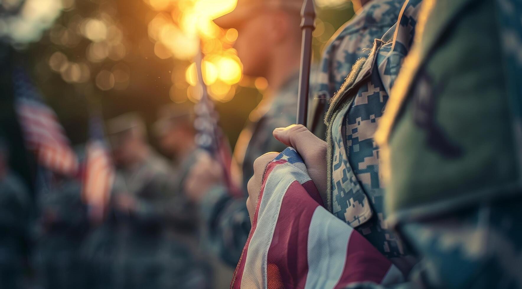 Soldier Holding American Flag photo