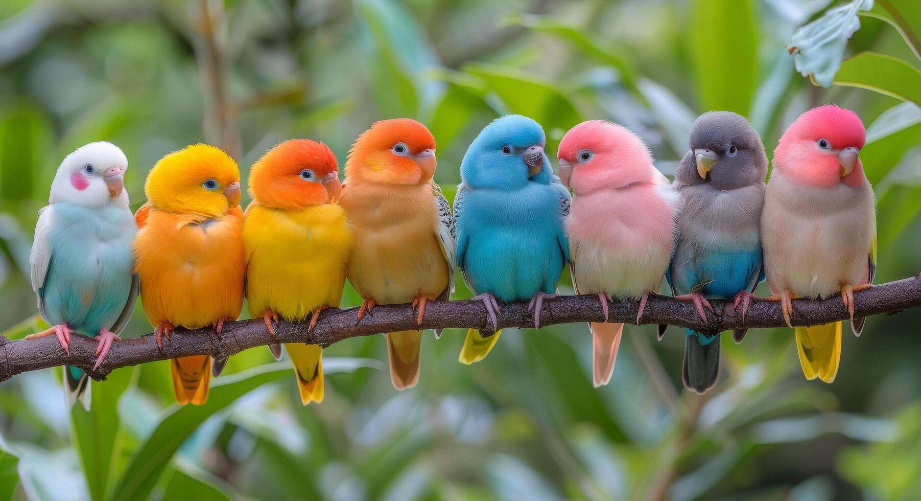 Colorful Parrots Perched on a Branch photo