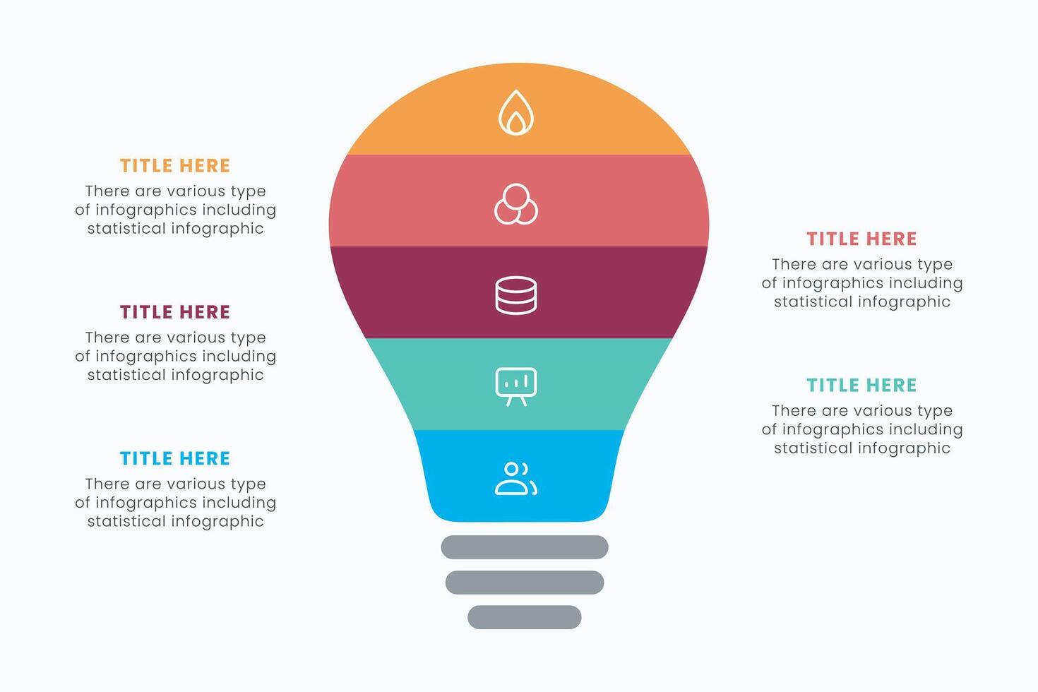 Idea light bulb infographic template for growth diagram, graph, presentation, chart. Business startup idea lamp concept with 5 options vector