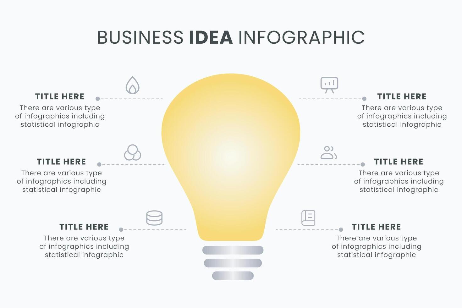 Idea light bulb infographic template for growth diagram, graph, presentation, chart. Business startup idea lamp concept with 6 options. vector