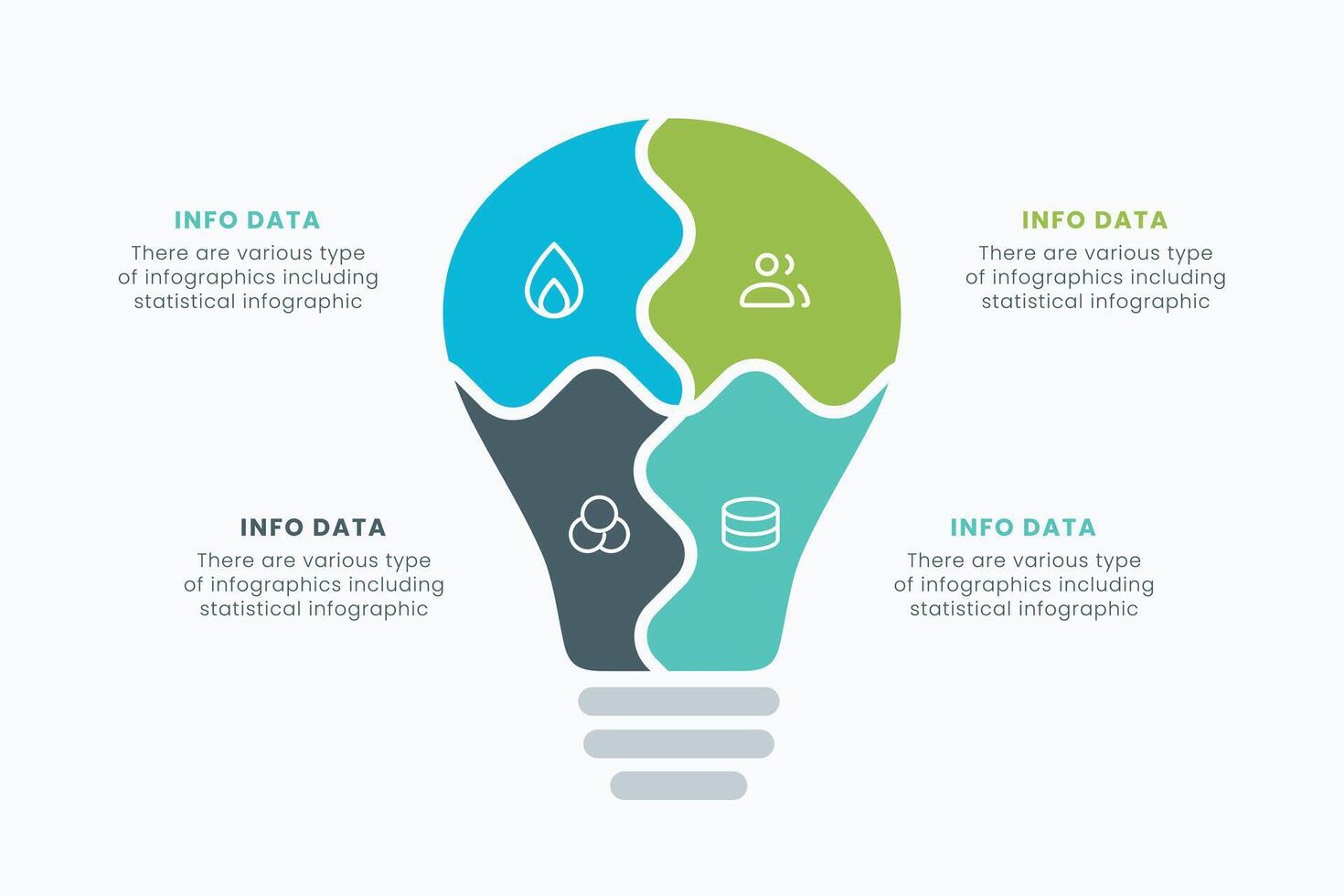 Idea light bulb infographic template for growth diagram, graph, presentation, chart. Business startup idea lamp concept with 4 options vector