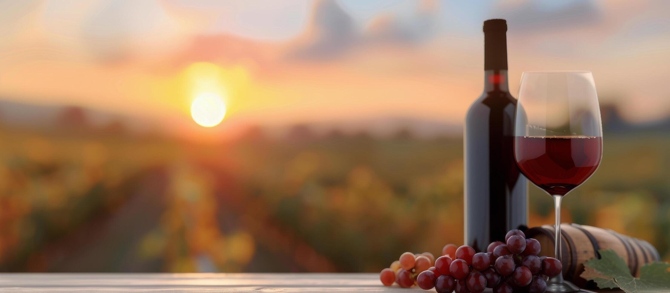 Wine and Grapes at Sunset photo