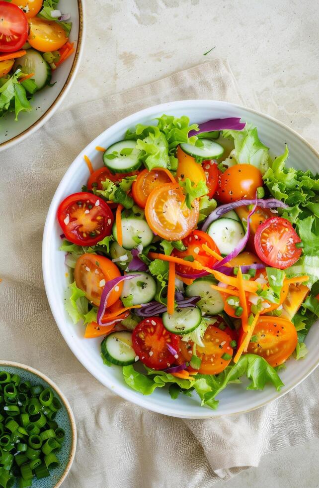 Fresh Salad With Tomatoes, Cucumbers, and Jalapenos photo