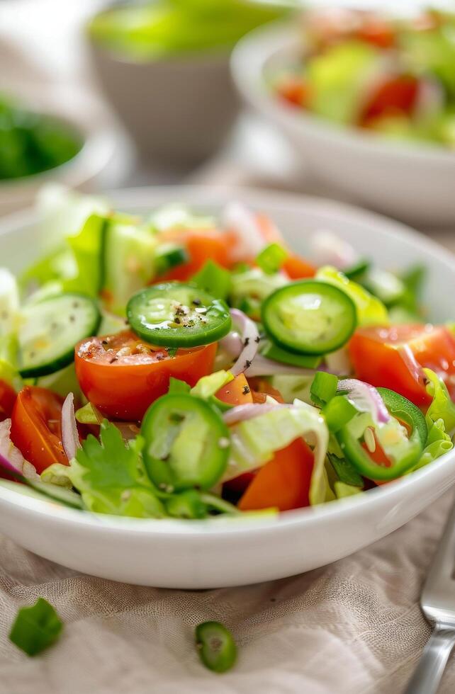 Fresh Salad With Tomatoes, Cucumbers, and Jalapenos photo