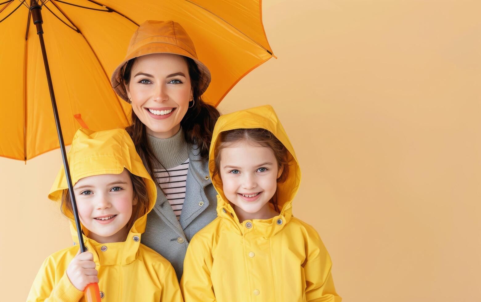 Family Under Umbrella in Snow photo