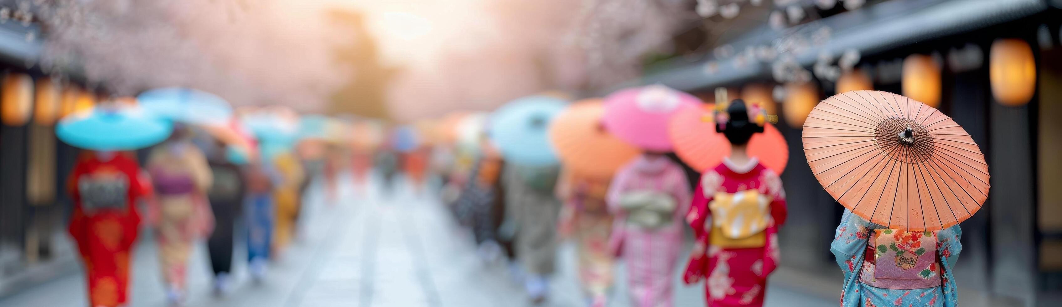 Japanese Women Walking With Umbrellas photo