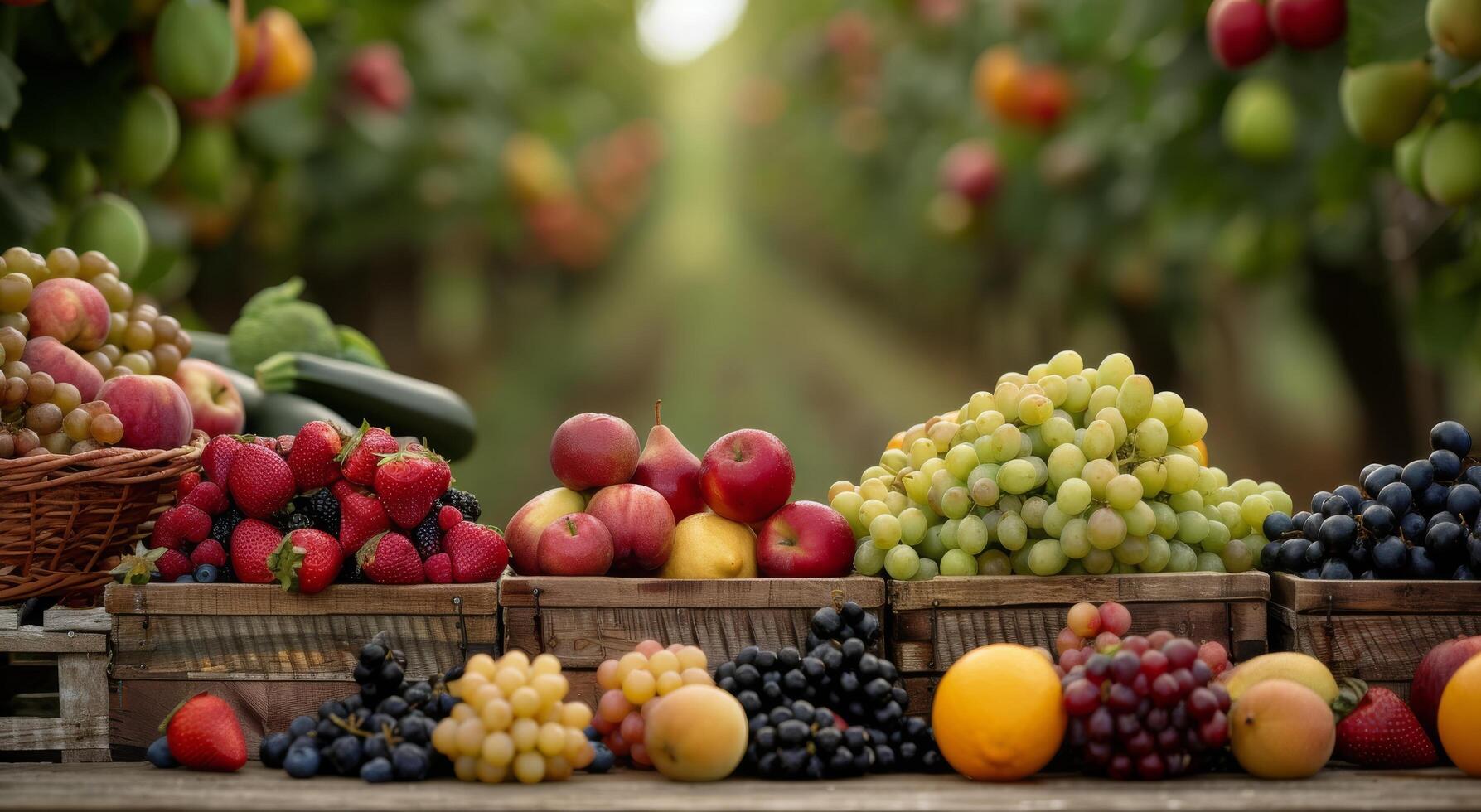 Fresh Fruit Display in an Orchard photo