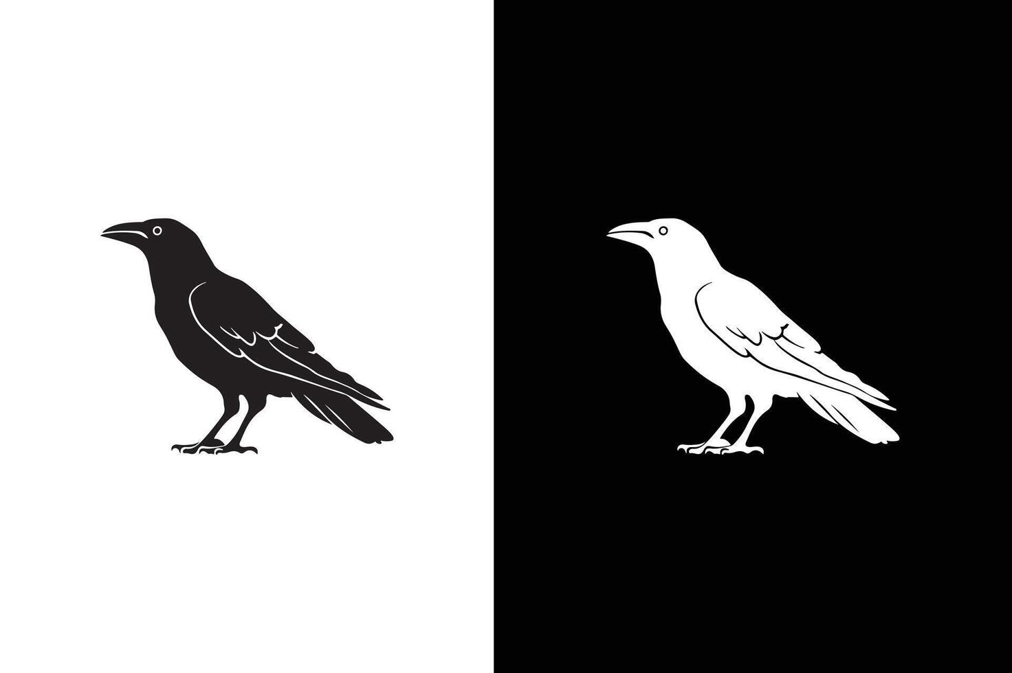 Crow icon silhouettes. of crow design isolated on black white background. vector