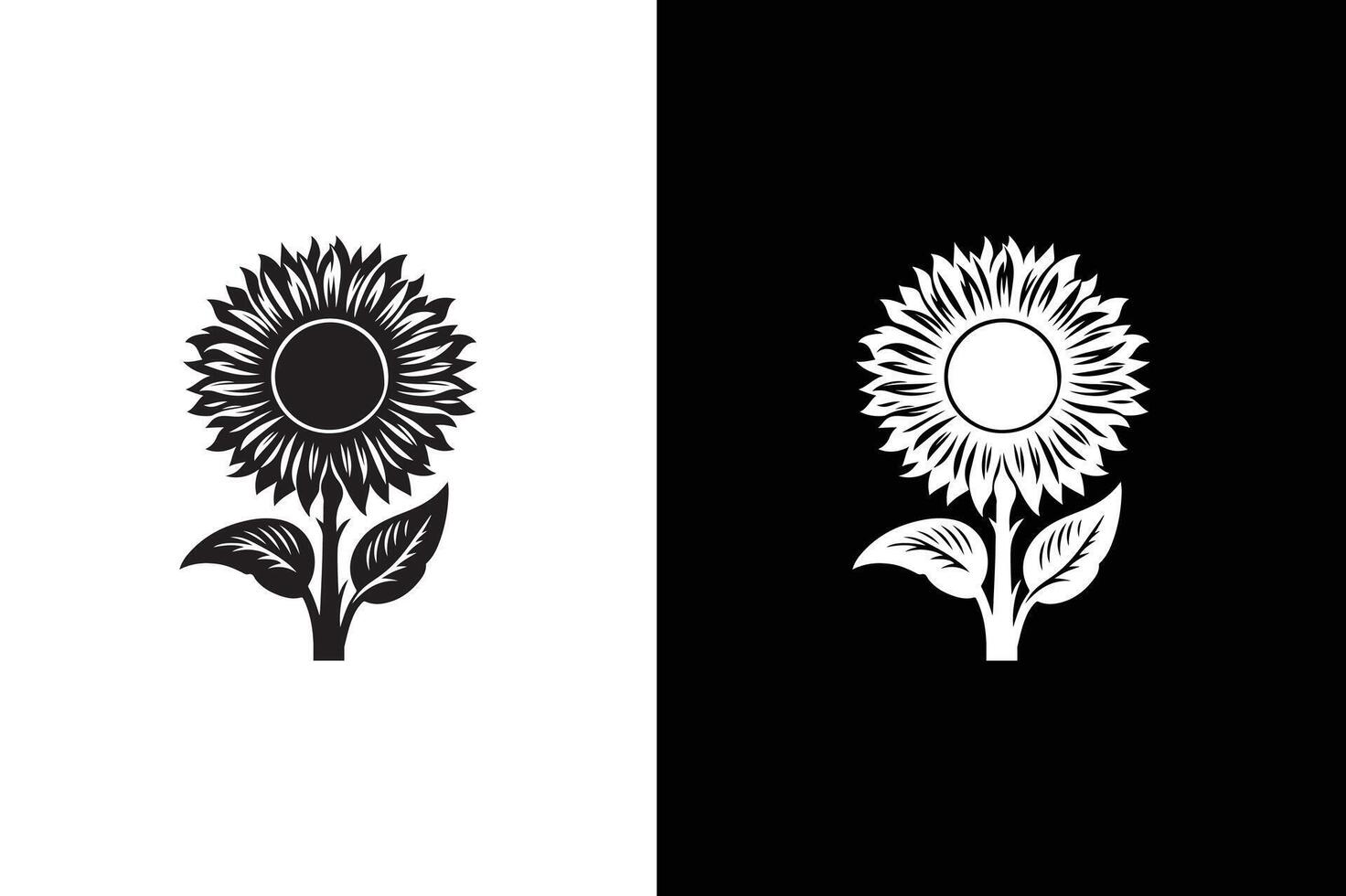 Sunflower icon silhouette . Flat illustration of agriculture plant with large flower, leaves, oily seeds in flower core. vector