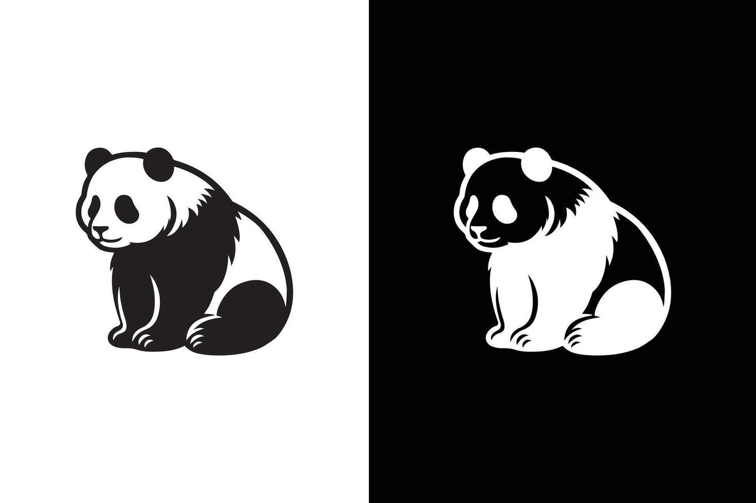 Panda icon silhouette. Simple illustration of cute panda icon for web black white background. vector