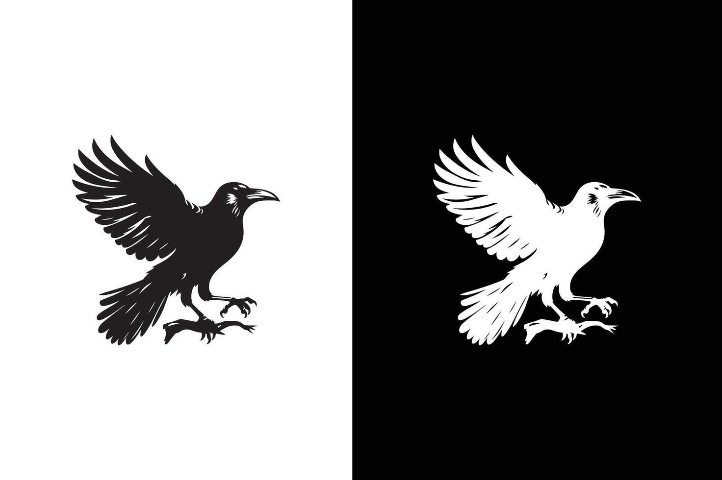 Black crow icon silhouette. of crow design isolated on black white vector