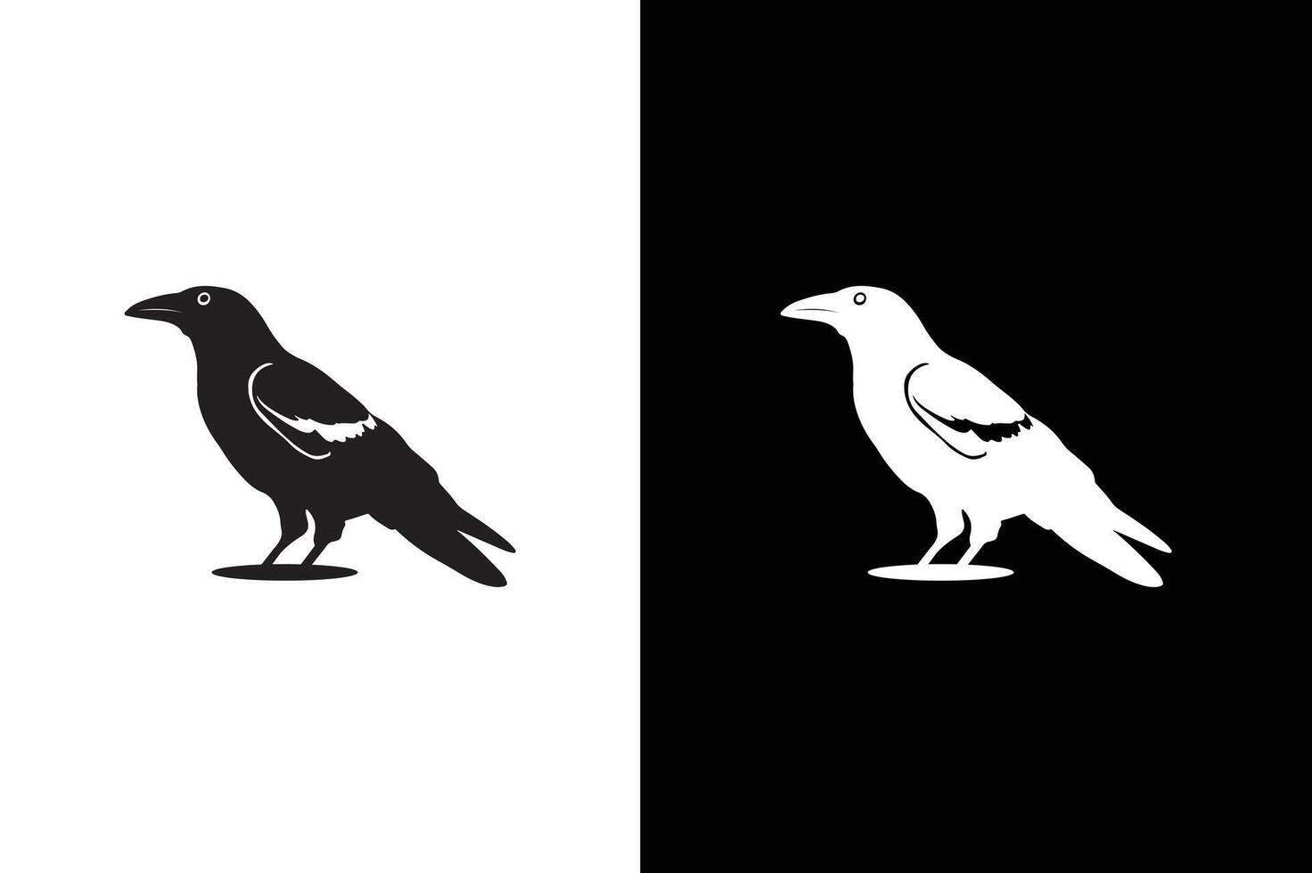 Black white crow icon silhouette. of crow design isolated on black white background. vector