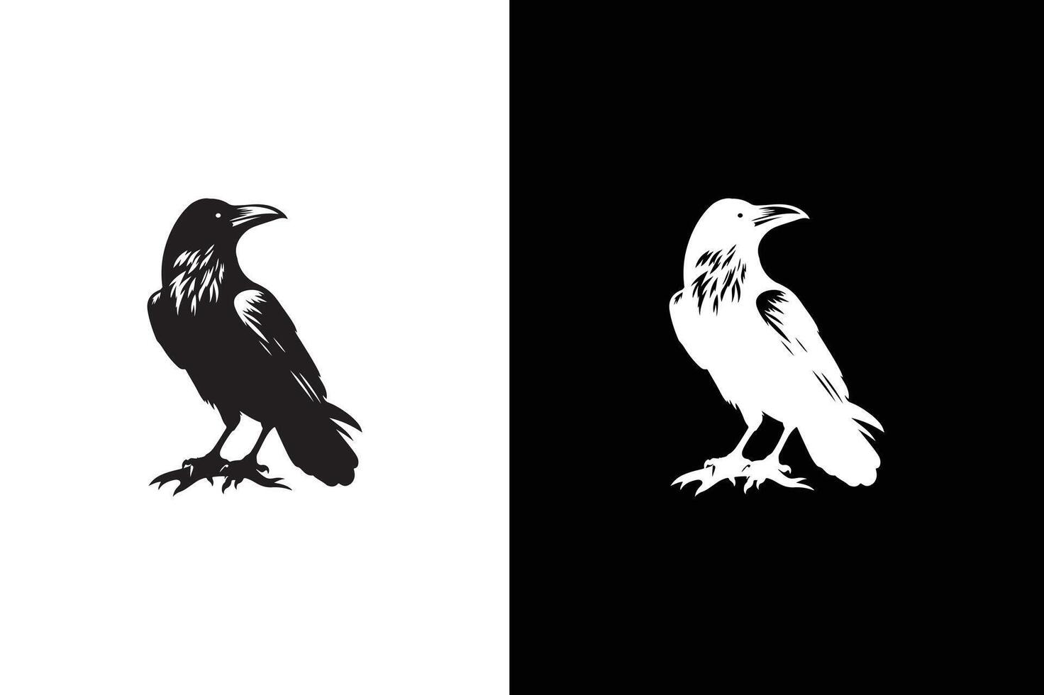 Black white Crow icon silhouette. of crow design. Raven silhouette Flat Icon illustration vector