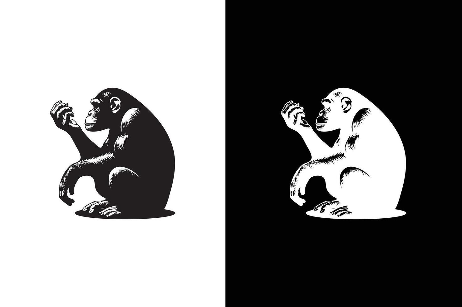 Monkey icon silhouette isolated on black white background. Monkey logo icon illustration design vector